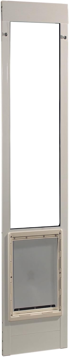 White aluminum patio door pet insert with super large flap in a sliding door