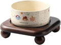 Ceramic Cat Bowl with Wooden Stand, Elevated Anti-Slip Pet Feeder