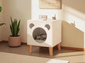 Modern Cat House with Bear Ear Design, White Wooden Pet Bed and Cat Cave
