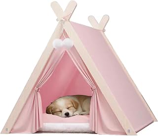 Pet Teepee Tent, Washable, Portable, with Thick Mat, Pink, for Pets Up to 20 lbs