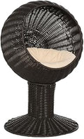 Elevated Rattan Cat Bed House with Rotating Basket and Cushion