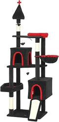 Indoor Cat Tree with 2 Spacious Cat Houses, Scratching Posts, 4 Hanging Balls and Hammock, 1-Piece Set