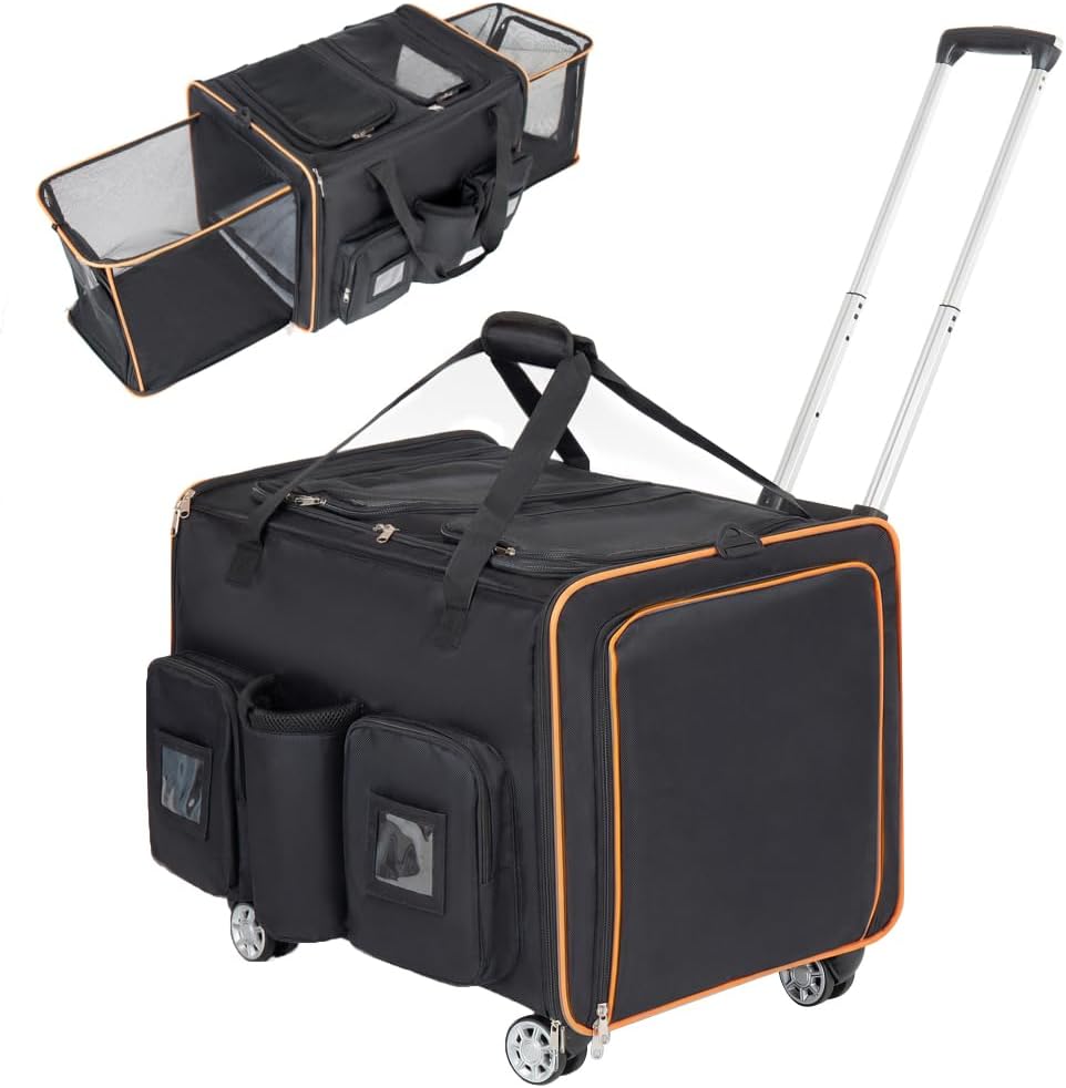 Expandable double rolling cat carrier with wheels and retractable handle
