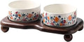Ceramic Cat Bowl Set with Wooden Stand, Elevated Anti-Slip Pet Feeder