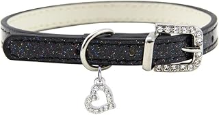 Bling Love Heart Crystal Pet Collar, Soft Leather, for Dogs and Cats