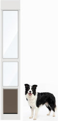 White aluminum frame sliding glass dog door panel with pet flap
