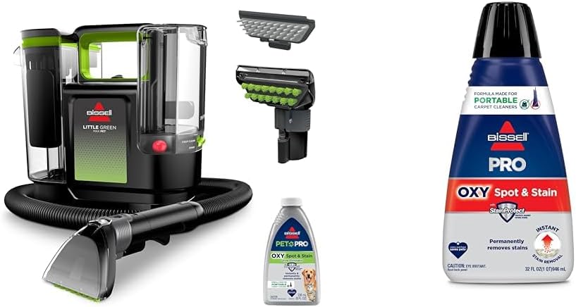 Portable carpet and upholstery spot cleaner with 32 oz stain formula bottle
