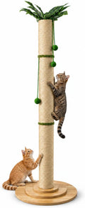 63 inch tall cat scratching post standing in a living room corner