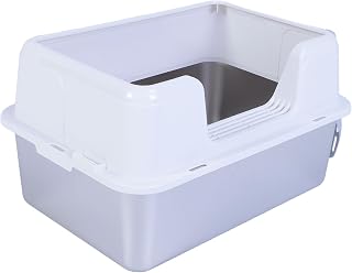 Stainless Steel Cat Litter Box, 20L High-Sided Large Tray, White