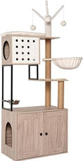 Indoor Cat Condo Tree with Litter Box Hideaway and Scratching Posts
