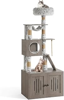 66.9-Inch Cat Tree Tower with Litter Box Enclosure, Gray