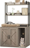53 inch wooden cat litter box enclosure cabinet with two storage shelves and charging sockets – view 3