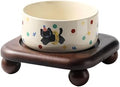 Ceramic Cat Bowl with Wooden Stand, Elevated Anti-Slip Pet Feeder