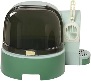 Enclosed Anti-Tracking Cat Litter Box, Space Capsule, Green, Up to 10 lbs