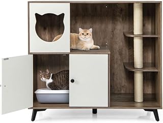 Cat Litter Box Enclosure with Scratching Posts and Cat Condo