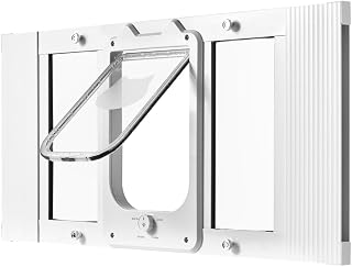 Adjustable Window Cat Door for 27 to 32 Inch Windows, Aluminum Frame, White