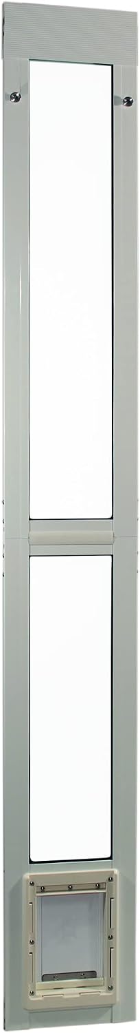 White aluminum pet patio door insert in a sliding glass door