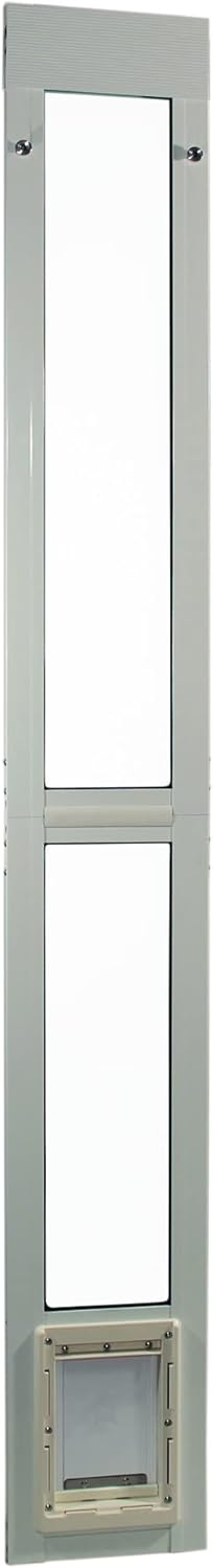 White aluminum pet patio door insert in a sliding glass door
