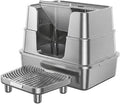 Stainless Steel Enclosed Cat Litter Box with Lid and Pedestal Mat