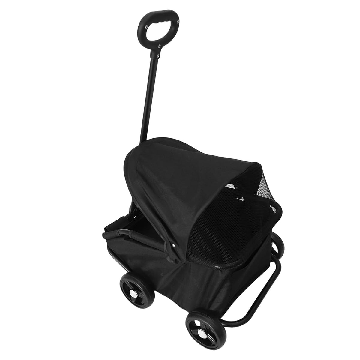 Pink folding pet stroller with adjustable canopy – view 2