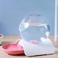 Automatic Bubble Water Feeder for Cats, No Electricity, White with Dinosaur Doodle Design