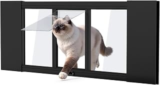 Adjustable Window Cat Door Insert, 35-46 Inches Wide, Aluminum Frame, HD Glass