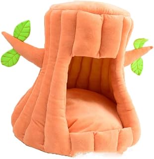 Stump-Shape Pet Cave Bed with Removable Cushion Mat, Small to Medium