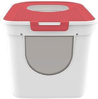 Top-Entry Fully Enclosed Cat Litter Box with Double Door, Large, Red