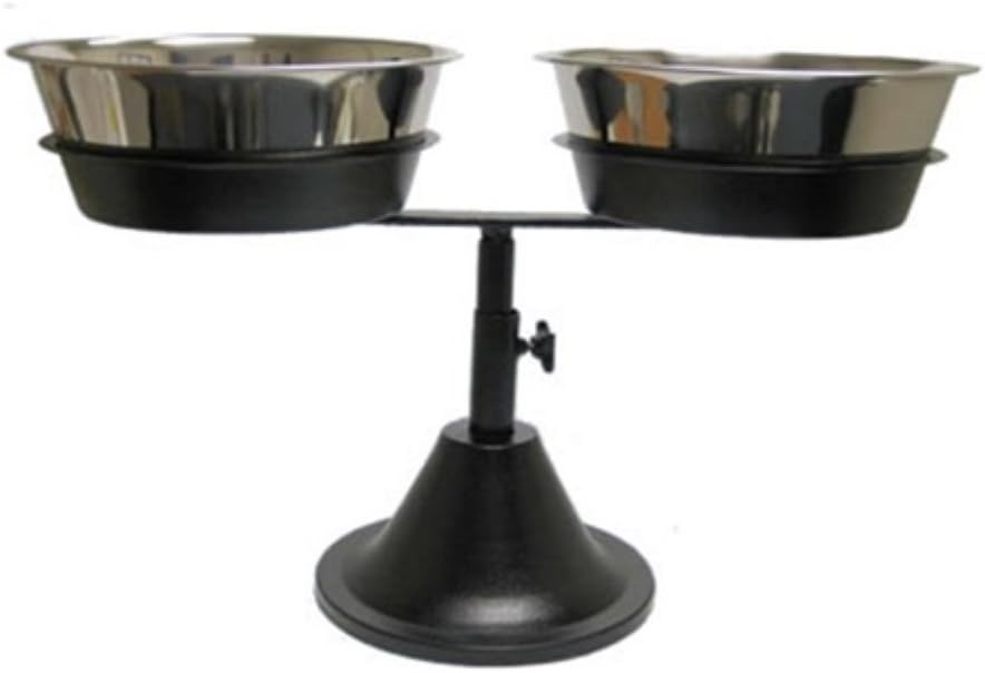 Black iron adjustable elevated dog feeder with 3 quart stainless bowl