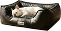 Black PU leather rectangular pet sofa bed with high bolster sides – view 6