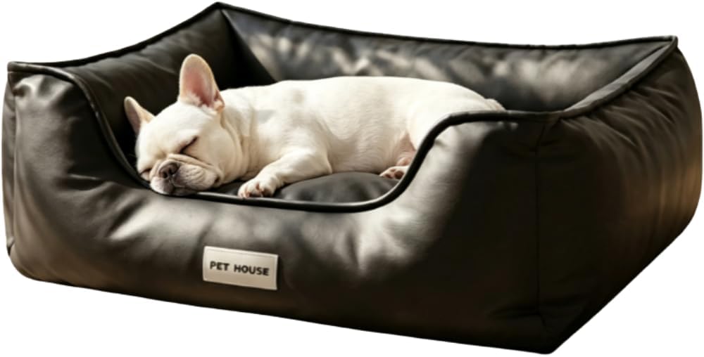 Black PU leather rectangular pet sofa bed with high bolster sides – view 6