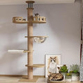 Wooden Floor-to-Ceiling Cat Tree, Height-Adjustable Tower with Space Capsule, Sisal Rope Post and Cozy Bed, Large