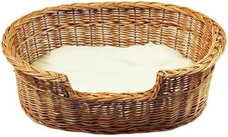 Rustic Wicker Pet Bed with Cushion, Natural Brown, Medium