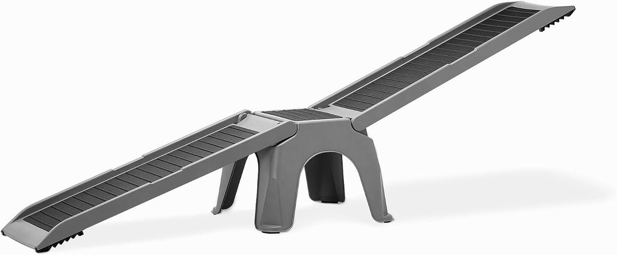 Portable non-slip dog ramp leaning against an SUV – view 3