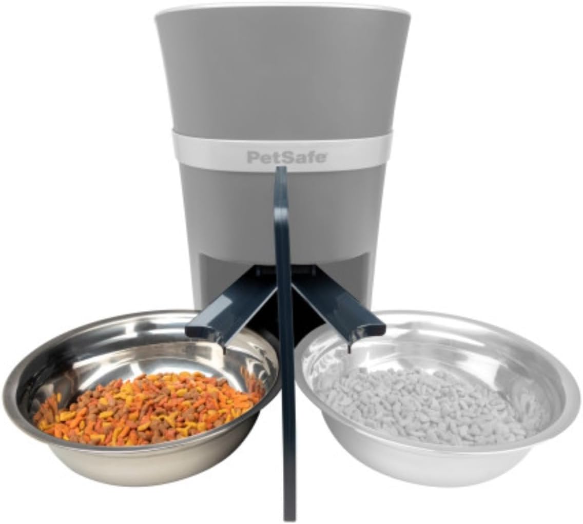 Automatic pet feeder with food hopper and stainless steel bowl – view 2