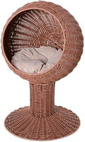 Rattan Wicker Elevated Cat House with Cushion, Brown