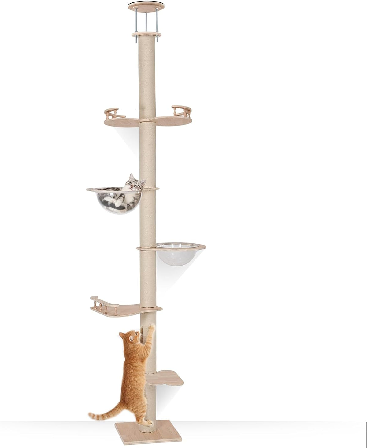 Floor to ceiling cat tree tower with adjustable height