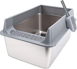 Large Stainless Steel Open-Top Cat Litter Box