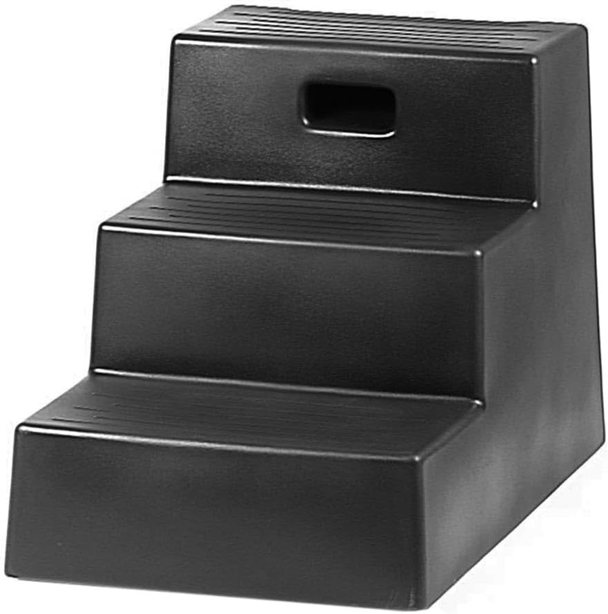 Black three-step plastic horse mounting block