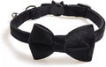 Velvet Cat Collar with Bowknot, Bell and Adjustable Safety Buckle, Solid Color