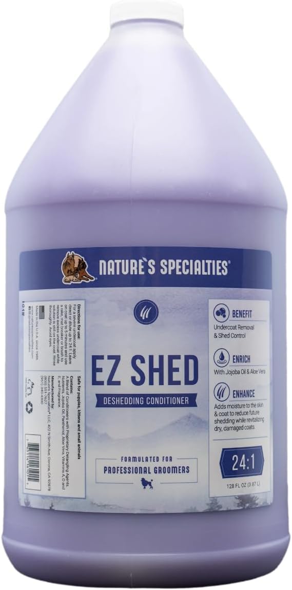 Gallon jug of concentrated deshedding dog conditioner