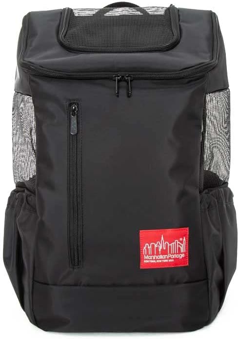 Top-loading pet backpack with breathable mesh panels and side pockets