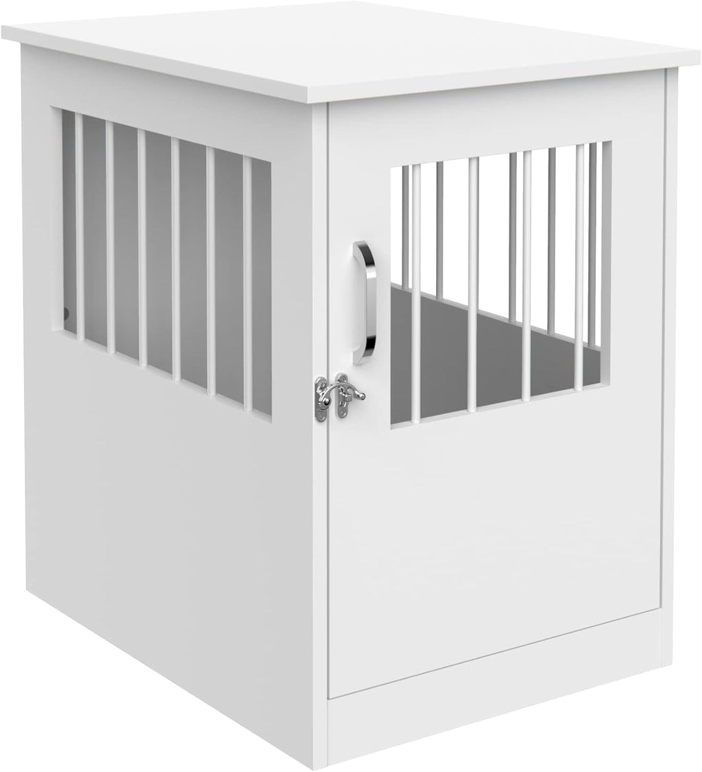 Earth gray wood grain pet crate end table with front door – view 2