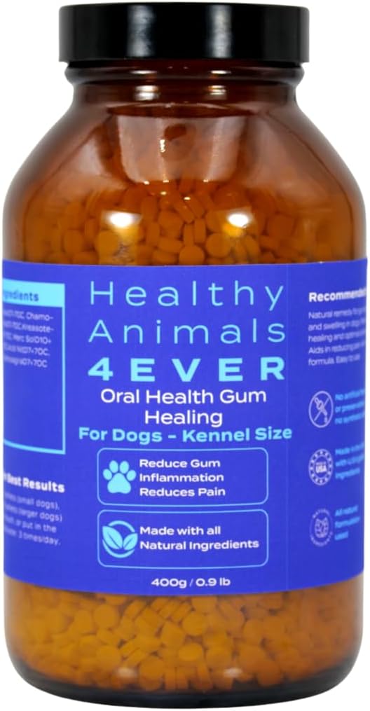 Kennel size container of natural oral care tablets for dogs