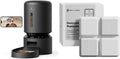 Black automatic pet feeder with camera and six food desiccant bags