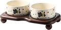 Ceramic Cat Bowl Set with Wooden Stand, Elevated Anti-Slip Pet Feeder