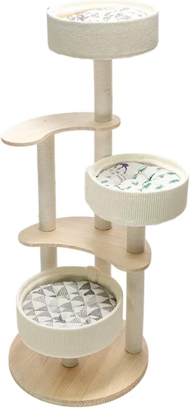 Natural wood trunk cat tree with cave and handmade sisal basket – view 2