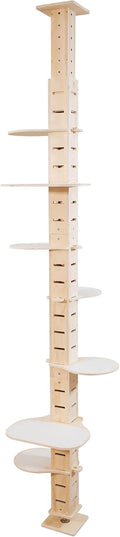 Floor-to-ceiling solid wood column cat climbing tower with padded planks