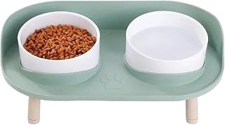 Adjustable Double Bowl Elevated Pet Feeder for Cats and Dogs, Green