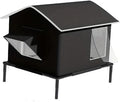 Waterproof Stray Cat Shelter with Elevated Design and Windproof Curtain, Black